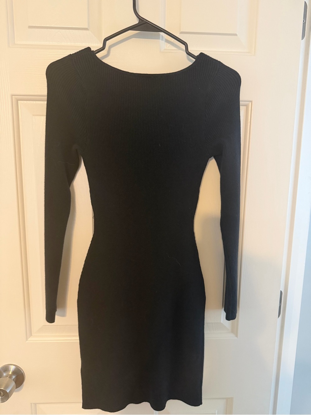 Abercrombie and Fitch Women's Black Ribbed Long-Sleeve Bodycon Dress